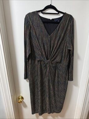 RACHEL Rachel Roy Black Metallic Multi-Stripe Twist Front Long Sleeve Dress